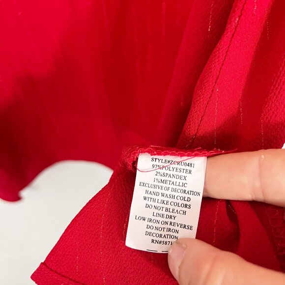 NY Collection Red Sparkle Long Sleeve Asymmetrical Hem Top Holiday Size 2X - Picture 5 of 6